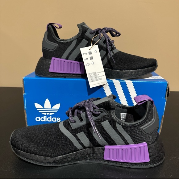 Adidas NMD R1 Juniors Originals Black Purple Size 7 - Picture 3 of 6